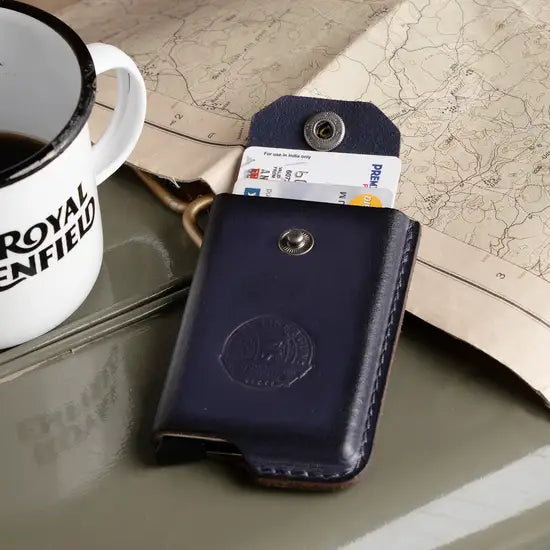 Leather Flap Rfid Card Case Navy