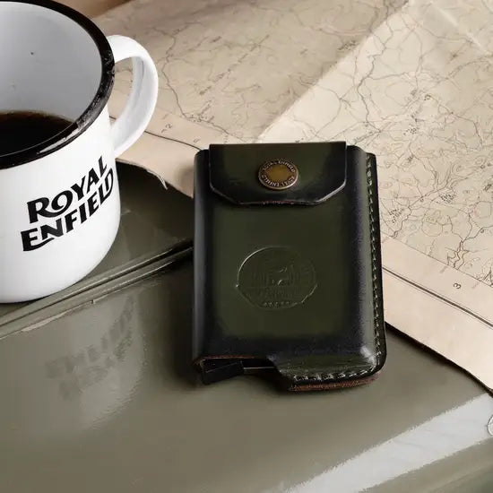 Leather Flap Rfid Card Case Olive