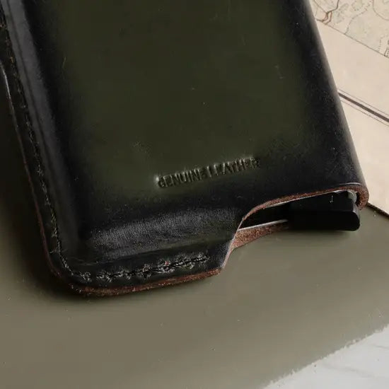 Leather Flap Rfid Card Case Olive