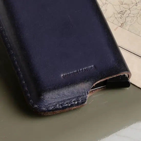 Leather Flap Rfid Card Case Navy