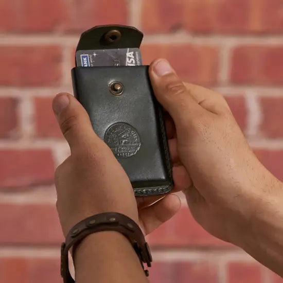 Leather Flap Rfid Card Case Olive